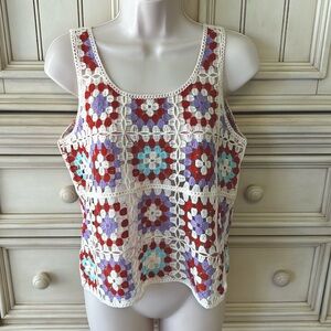 Women’s ADIVA Multicolored Floral Crocheted Tank Top Sz S NWT